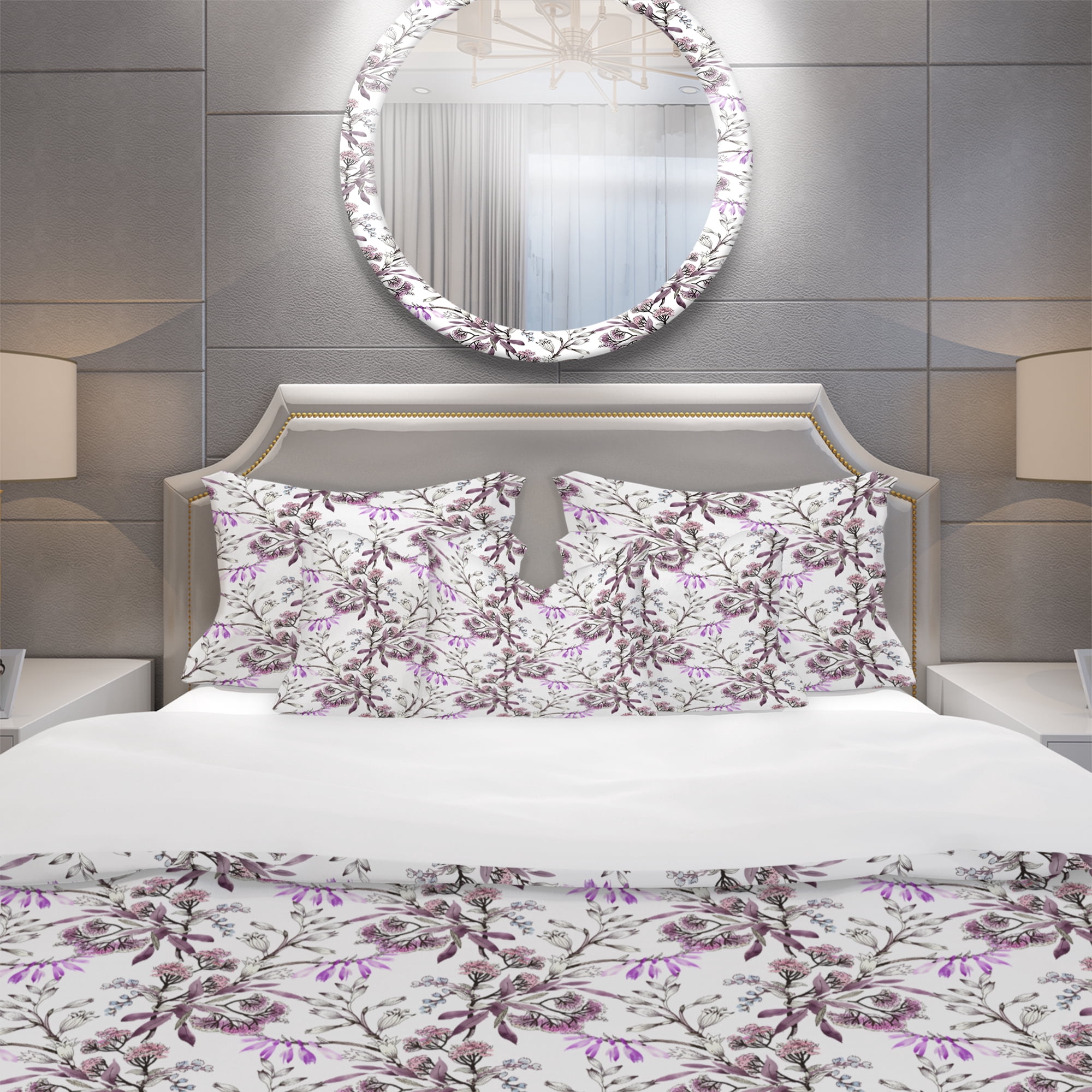 Designart 'Hand Drawn Purple Flowers' Modern & Contemporary Duvet Cover Set