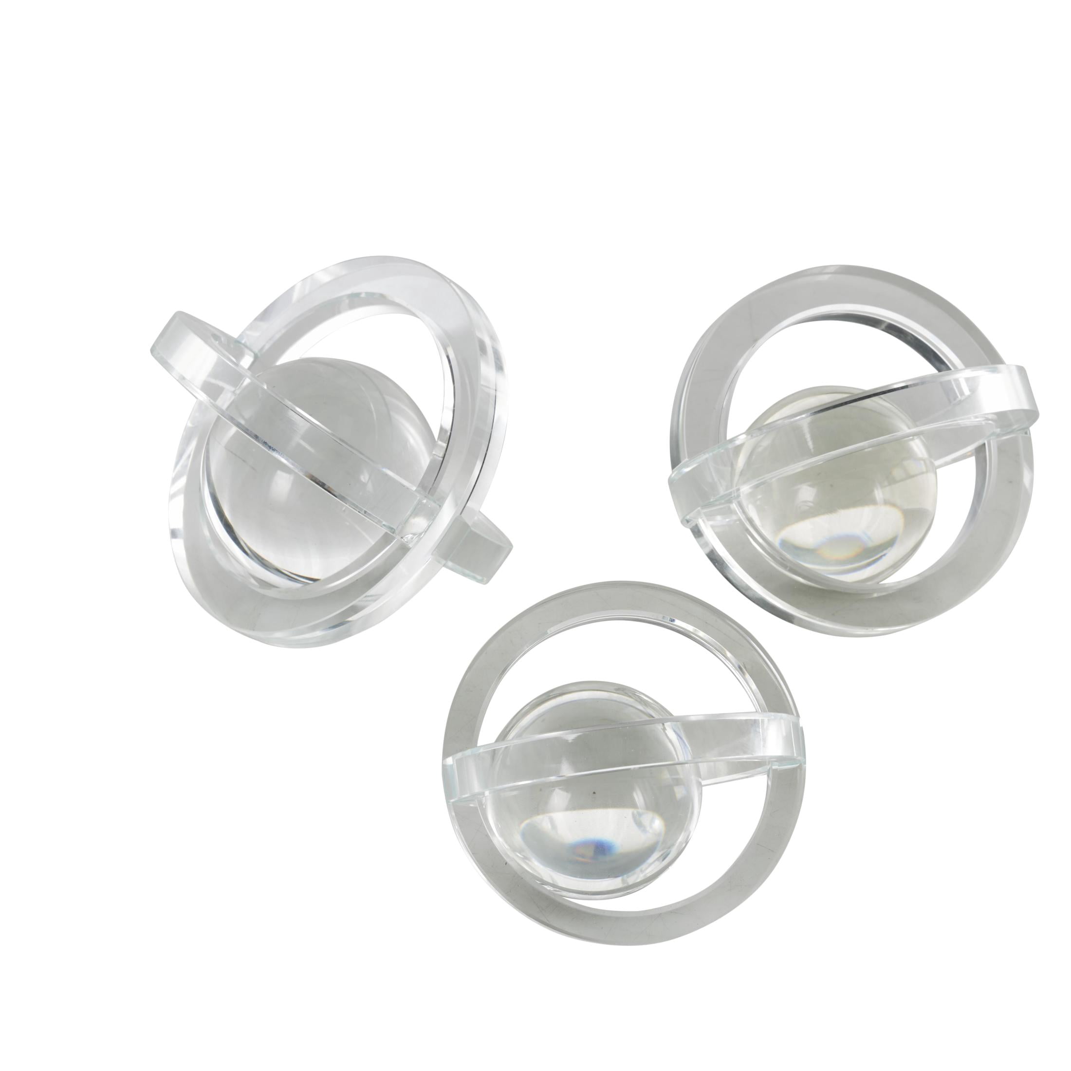 4", 4", 3"H Clear Glass Orb Geometric Sculpture with Overlapping Rings and Ball Center, by DecMode (3 Count)