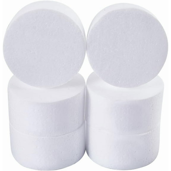 6Pcs 4 Inch White Foam Discs Round Foam Circles Polystyrene Craft Sculpture Disk Circle Centerpieces Model Decorations for DIY Party Cake Lollipop Arts Crafts Projects Modeling 6pcs