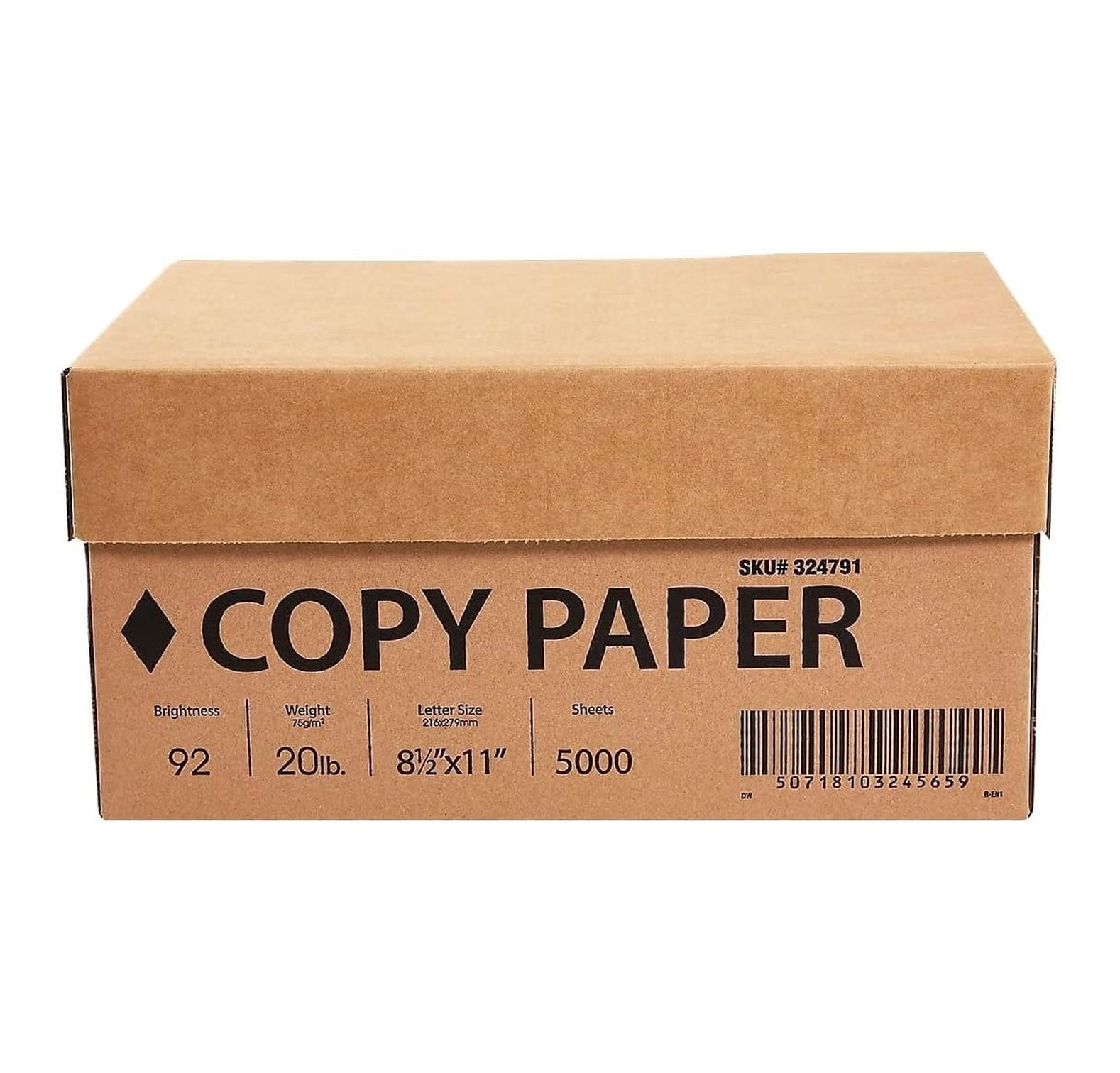 8.5 x 11 Copy Paper, 20 lb, 92 Brightness, 5000 Sheets/Carton (324791)