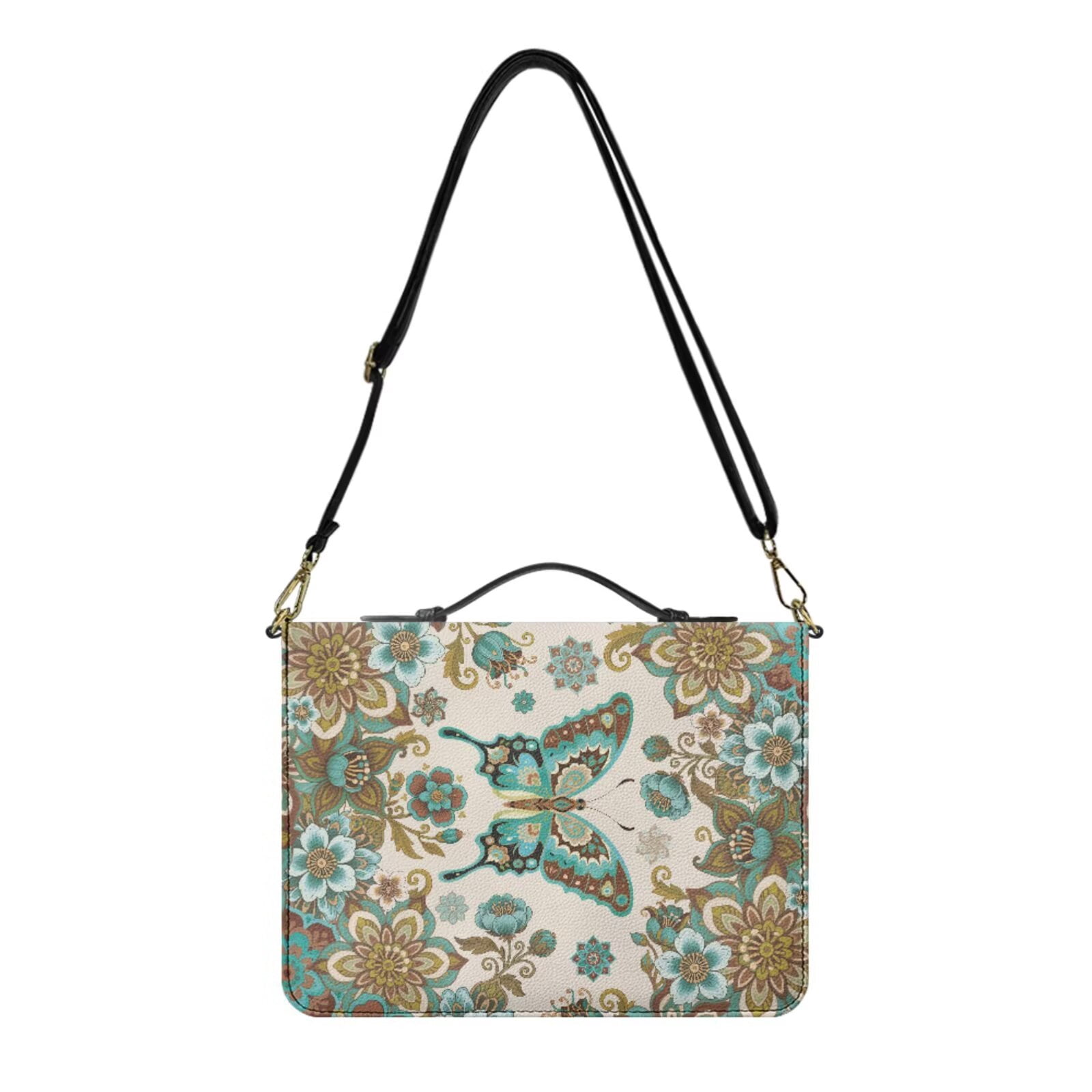 Kuiaobaty Butterfly Boho Mandala Print Bible Bag for Women Men Christian Leather Bibles Covers with Bookmark Portable Church Bag Bible Carrying Case with Zipper for Church, Blue