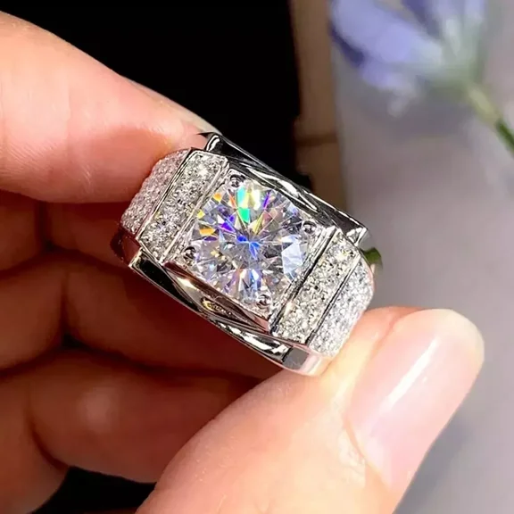 3CtW Round Cut Lab Created Diamond Men's Wedding Ring in 14K White Gold Plated