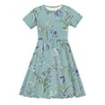thumbnail image 4 of MKOSPLRT Robe Patineuse Tournoyante pour Fille 4-14 Ans à Manches Courtes Col Ras du Cou Boho Robe Trapèze Décontractée à Imprimé Floral Robes Plissées, 4 of 8