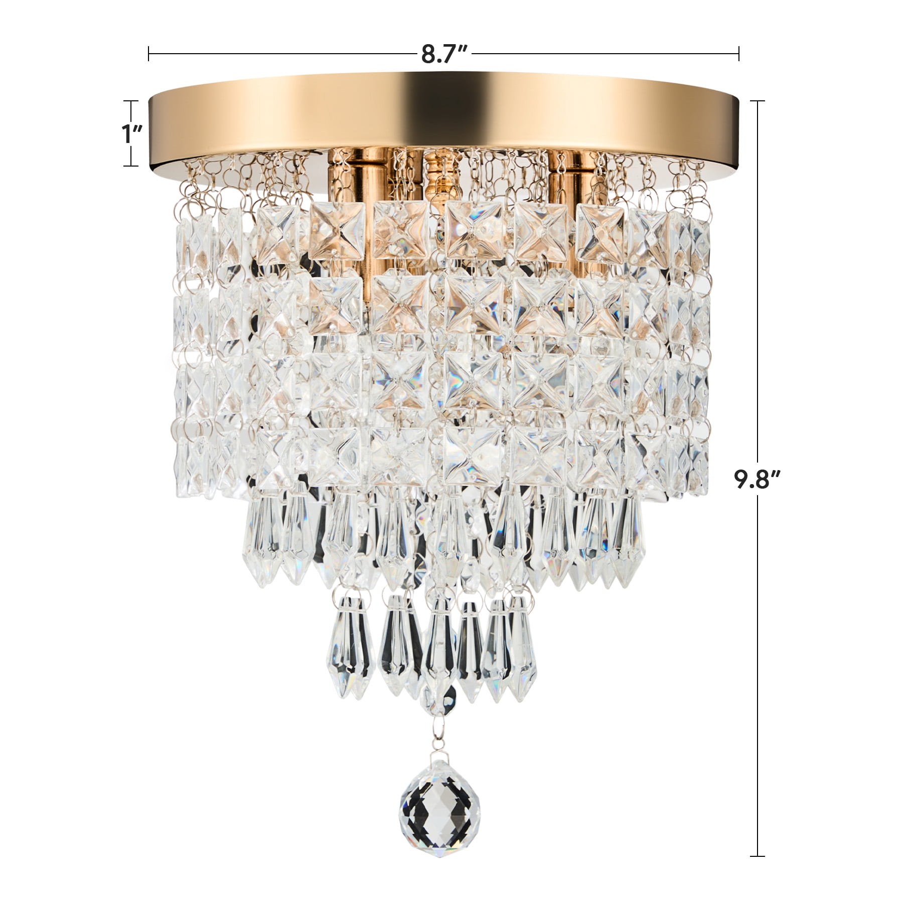 Bestco 3-Light Modern Crystal Chandelier Flush Mount Ceiling Light for Living Room Gold