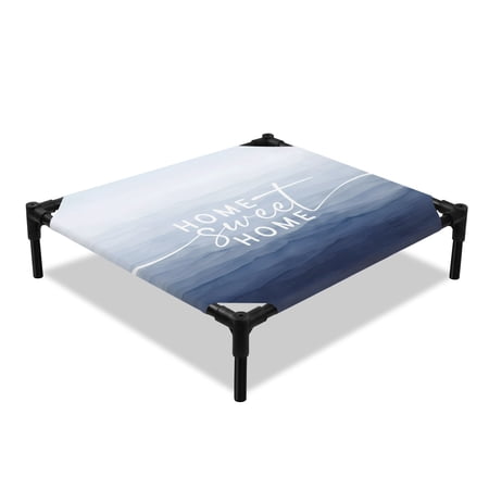 Sweet Home Elevated Dog Bed Coastal Minimalist Modern Mist Navy Blue Ocean Horizon Cooling Breathable Outdoor Raised Dog Cot Bed with Metal Frame Non-Slip Feet for Small Dog 20x20in