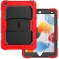 thumbnail image 2 of ELEHOLD for iPad 10.2 2021/2020/2019 Ragged Case, Soft Silicone Hard PC Shoulder Strap Built-Kickstand Anti-Drop Shockproof Heavy Duty Protective Cover Case,Red, 2 of 9