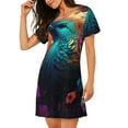 thumbnail image 2 of Sikiie Colorful Flower Bird Print Women's Short-sleeved Nightdress, Round Neck Pullover Nightdress Pajamas Summer Home Wear, 2 of 6