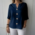 thumbnail image 2 of YDFCWXW Tops for Women 2025 Cotton Linen Button up Shirts Half Sleeve Blouses Loose Fit Vacation Outfits Navy, L, 2 of 6