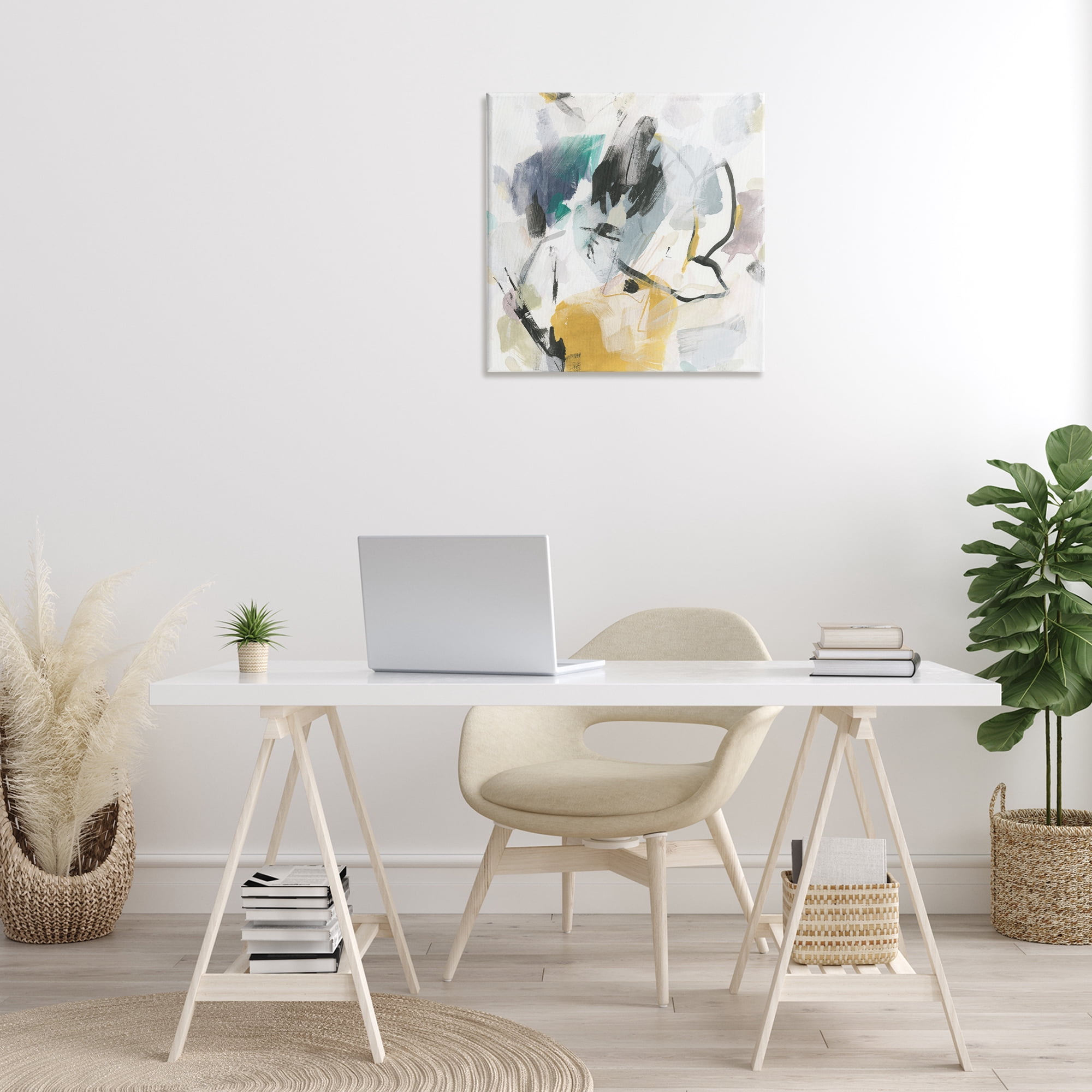 Stupell Industries Chaotic Abstract Yellow Accent Abstract Painting Gallery Wrapped Canvas Art Print Wall Art, 24 x 24