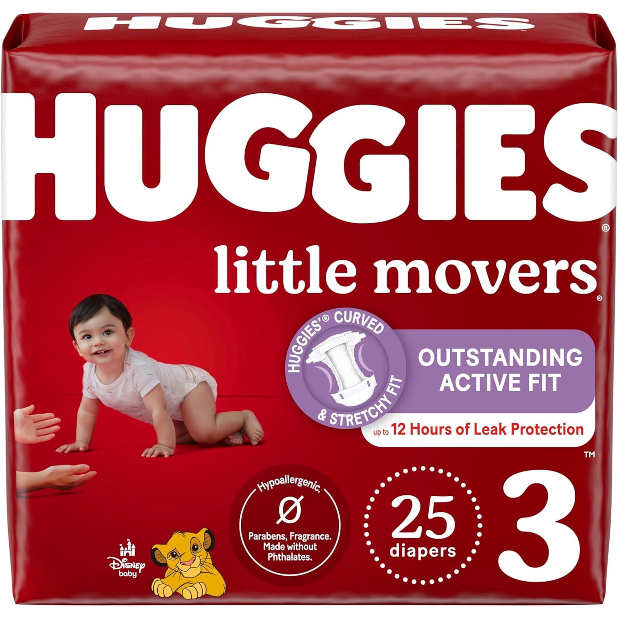 Huggies Little Movers Diapers, Size 3 (16-28 Lb.), 25 Ct. (Packaging May Vary) For Active Babies Packaging May Vary - Pack of 2