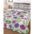 thumbnail image 3 of Quilts Twin Size Bedding Set, Purple Green Botanical Lightweight Quilted Comforter, Watercolor Spring Floral Summer Soft Reversible Bedspread Coverlet with Pillow Covers for All Season, 68" x 86", 3 of 7