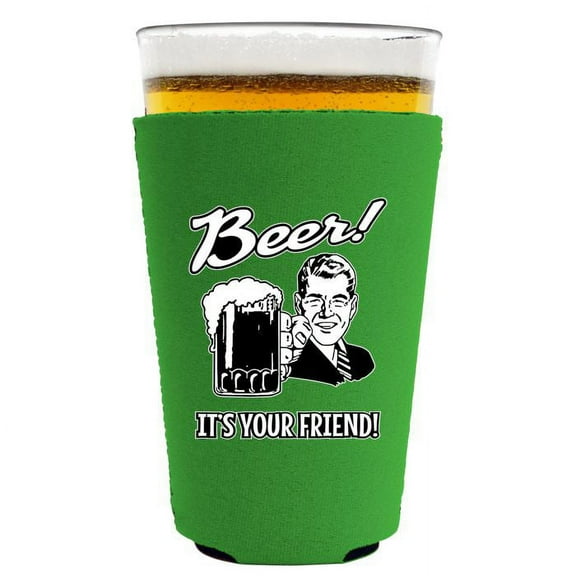 Beer! It's Your Friend! Pint Glass Coolie (Bright Green)