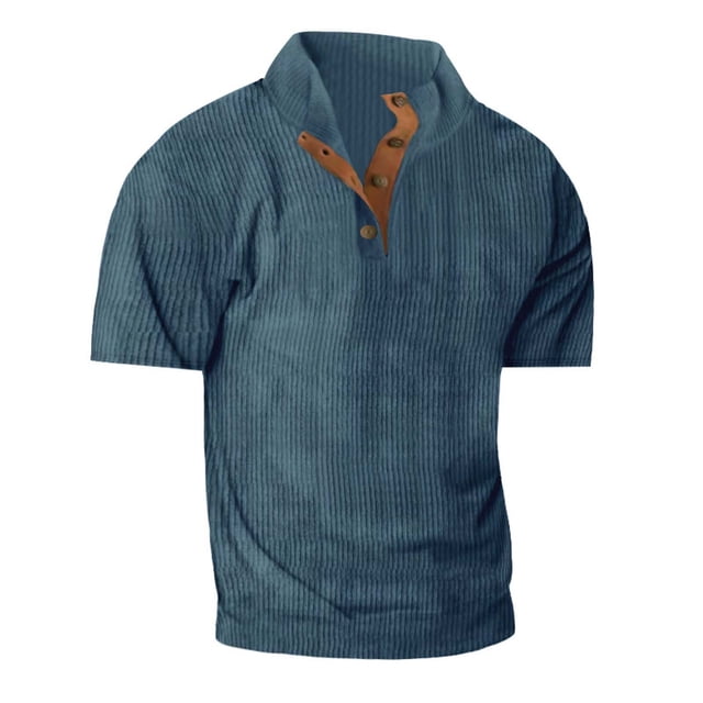 Birdeem Chemise de Sport Décontractée pour Homme, Col Montant, Patchwork à Boutons, Manches Courtes