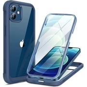 Miracase Glass Case for iPhone 12 Case/iPhone 12 Pro Case 6.1 inch, Full-Body Clear Bumper Case with Built-in 9H Tempered Glass Screen Protector for iPhone 12/ iPhone 12 Pro, Dark Blue