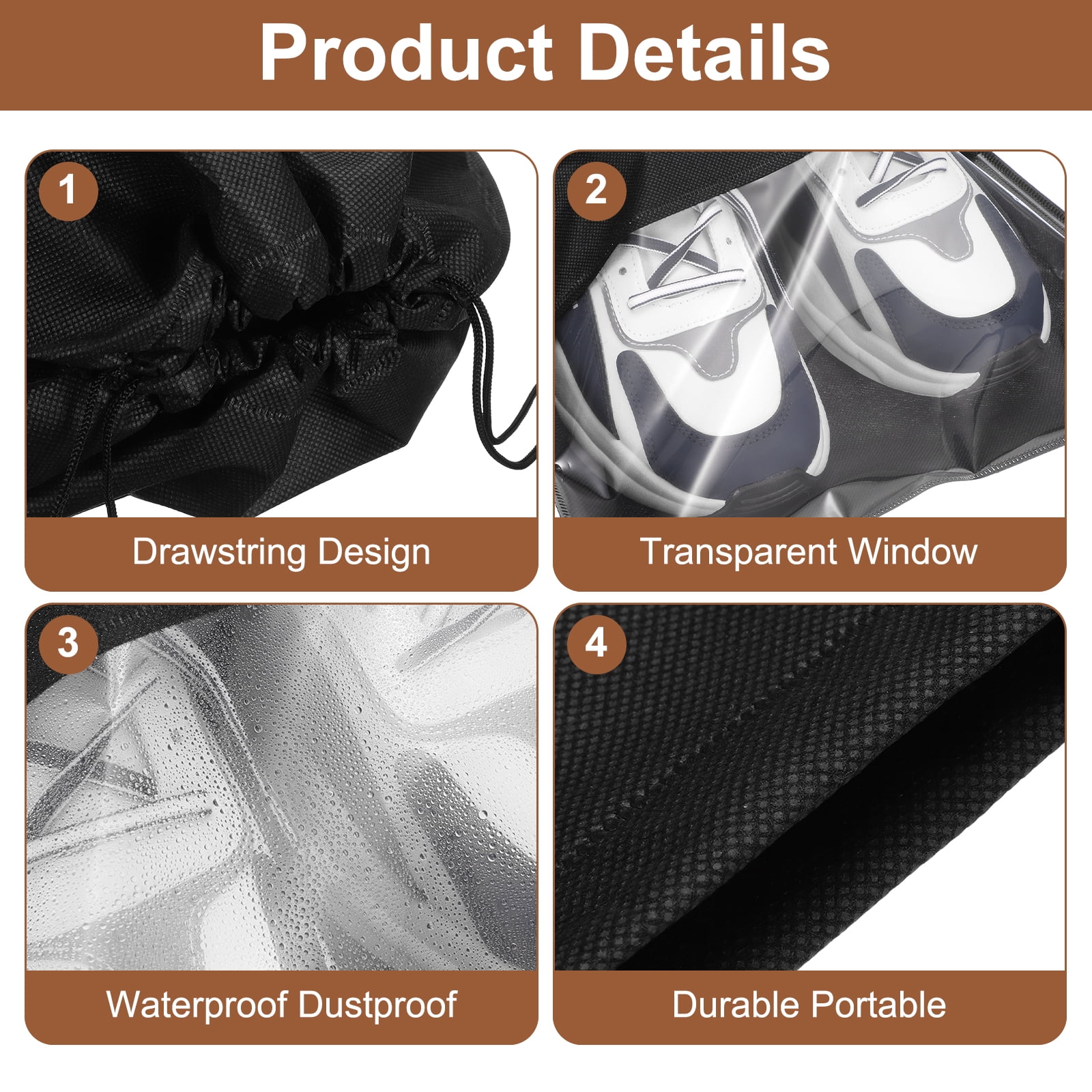 18pcs Travel Shoe Bags Non-Woven Drawstring Organizers Bags, Black