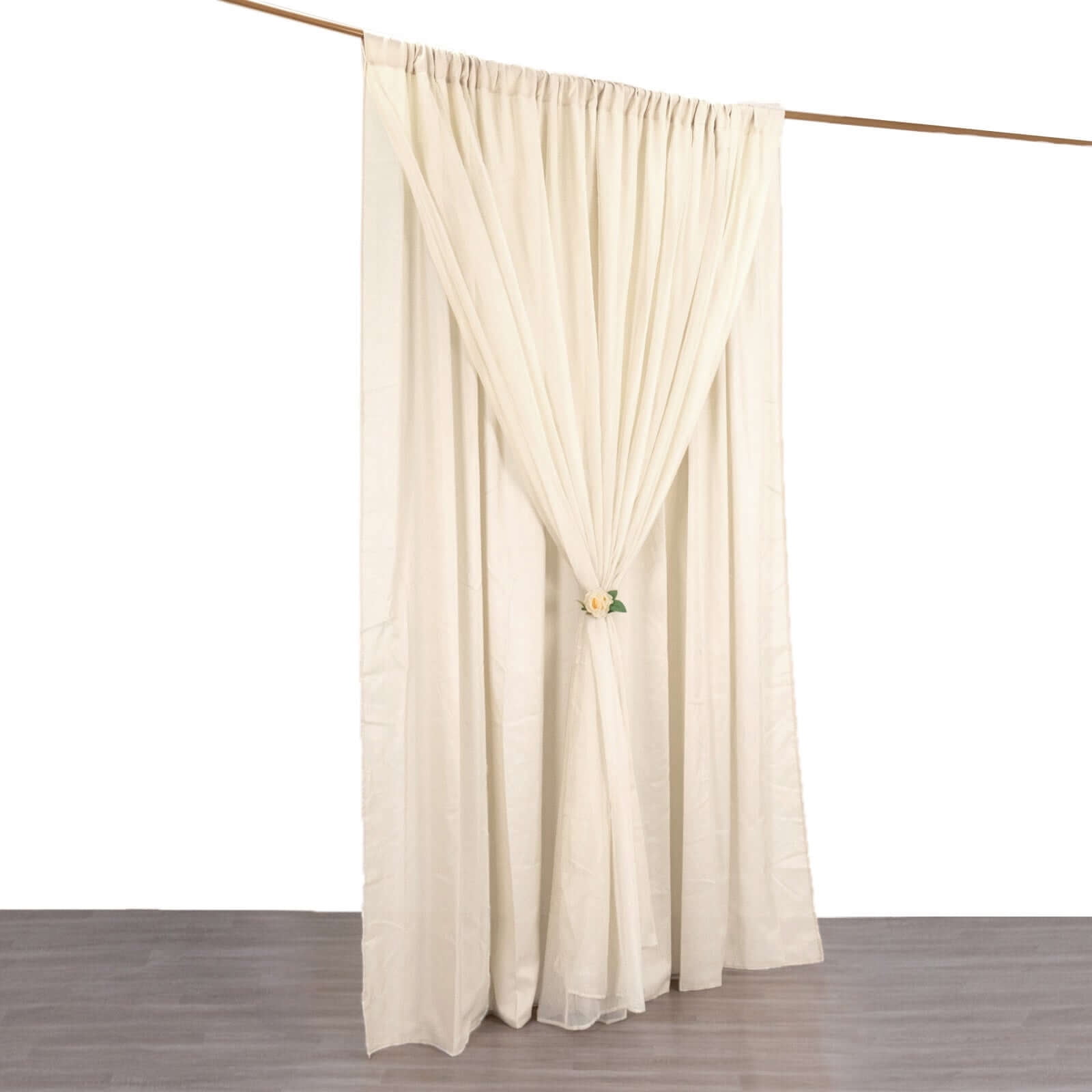 Efavormart 10ftx10ft Beige Dual Layered Polyester Sheer Chiffon Backdrop Curtains With Rod Pockets
