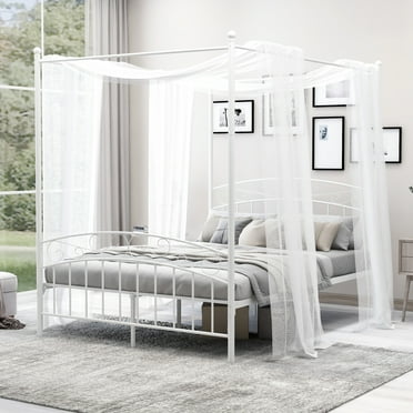 Elegant Queen Size Canopy Platform Bed with Trundle & Storage