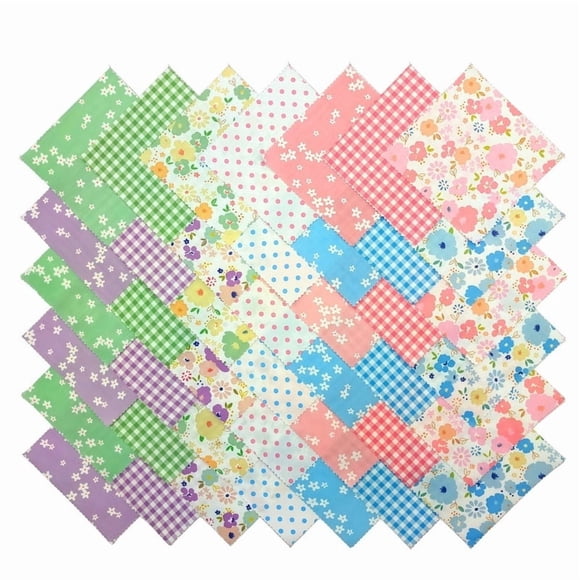 iMzoon 42Pcs 10" Checkered Fabric Squares, Wavy Edge Plaid Cotton Fat Quarters | Quilting Supplies & Sewing Bundles, Fall Material by the Yard Style Scraps - Floral Plaid