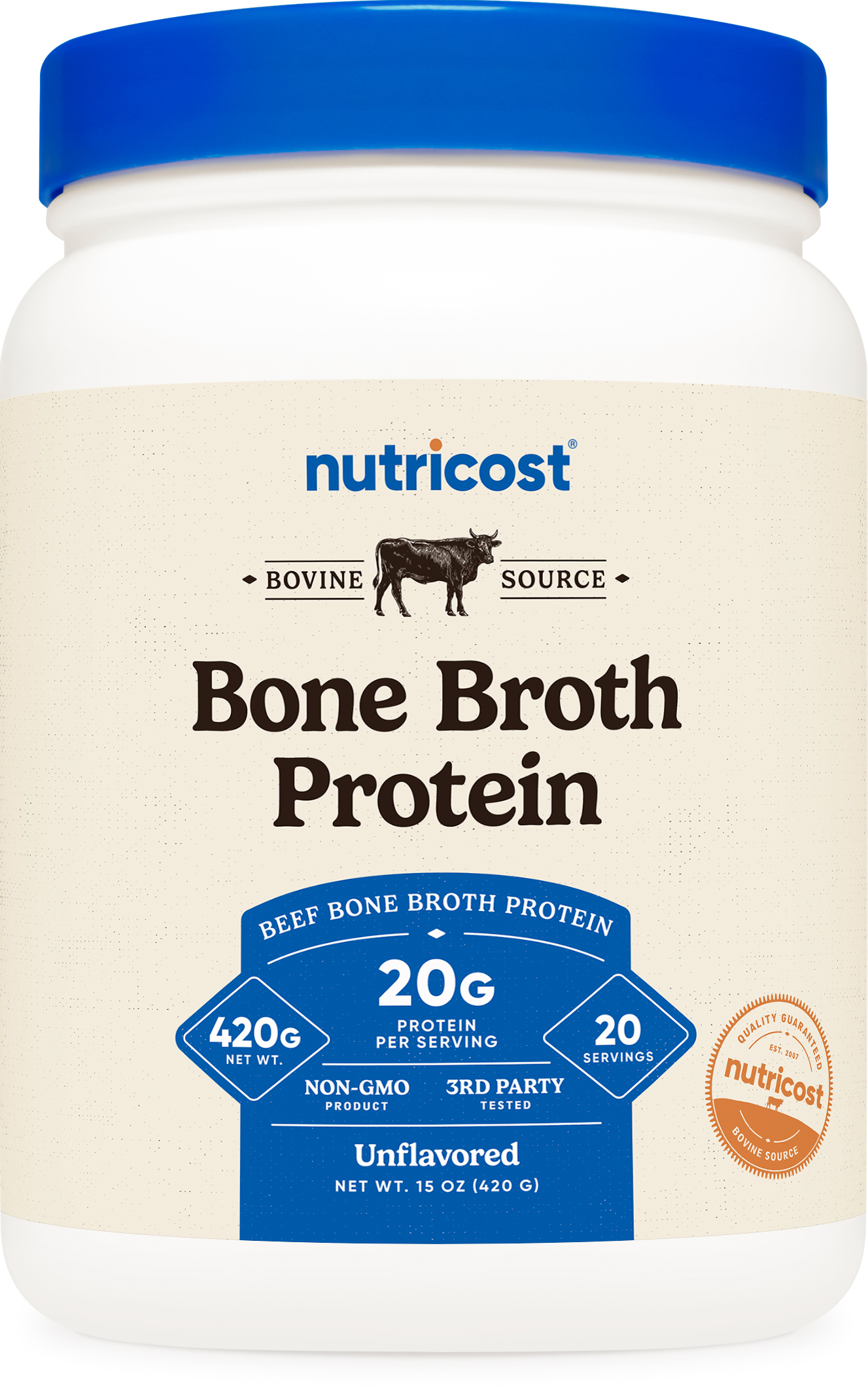 Nutricost Beef Bone Broth Protein Powder Unflavored (20 Servings) - Gluten-Free, GMO-Free