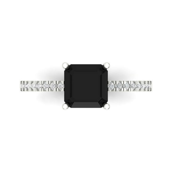 Clara Pucci 14K White Gold 2.7ct Onyx Solitaire with Accents Ring for Women
