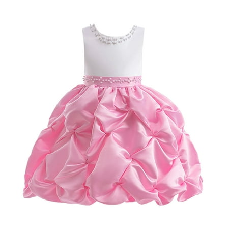 

QBGSAY Toddler Girls Dress Children Beaded Satin Cloth Fashion Dress Festival Catwalk Christening Dress Cute Casual Dresses