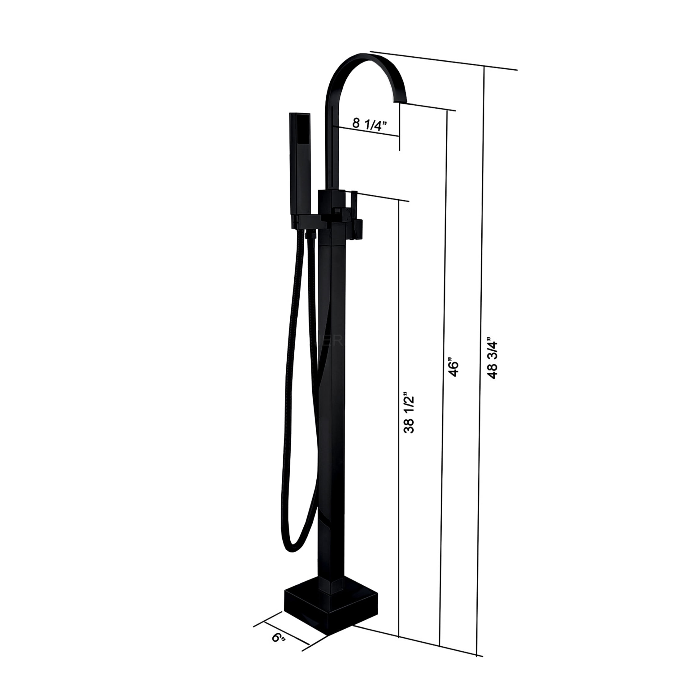 JERFIT Matte Black Freestanding Tub Filler with Hand Shower, 3.9 GPM Modern Bathtub Faucet