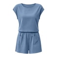 thumbnail image 7 of Zynoxe Womens Two Piece Matching Sets Summer Short Sleeve Top and Shorts Short Sets Cotton Linen Lounge Outfits for HomewearLight BlueS, 7 of 7