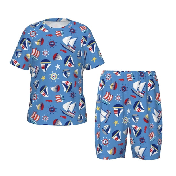 Balery Colorful Sailing Ship Conjunto de Pijama Infantil de Manga Corta con Estampado – Ropa de Dormir de Algodón Suave-4X-Large