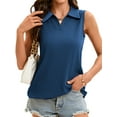 thumbnail image 2 of Cap Sleeve Tops for Women 2025 Summer Sleeveless Polo Shirts Collared V Neck Blouses Dressy Casual Work Tank Top, 2 of 9