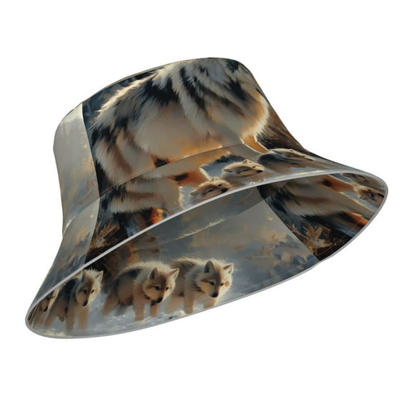 Kdxio Reflective Bucket Hat - Wolf Family Winter Wonderland Print Bucket Hat for Men,Women