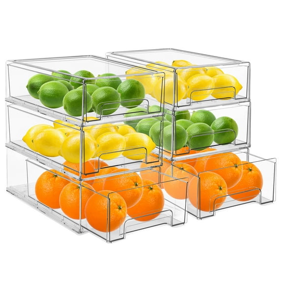 Sorbus Medium Fridge Drawers - Clear Stackable Pull-Out Organizer Bins for Refrigerator & Freezer, 6-Pack