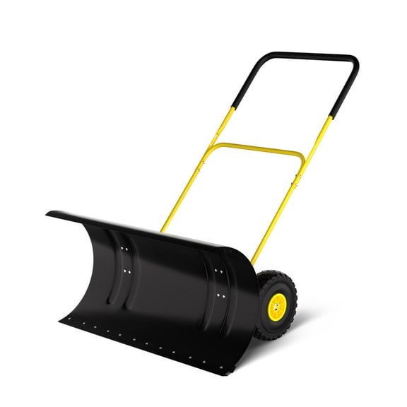 Huisuilinss Snow Shovel With Wheels,Snow Pusher For Driveway,Snow Shovel Pusher With Wide Steel Blade,5-Position Angle Adjustment&60°Tilt Handle,Ergonomic Snow Plow Shovel ForEffortless Snow Removal