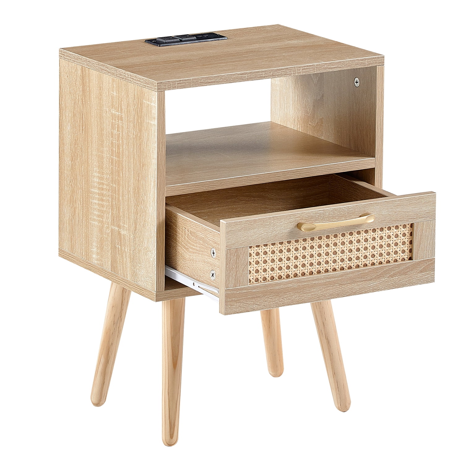 Kadyn Rattan Bedside Table, 15.75" Night Stand with Drawer and Solid Wood Legs, Modern Wood Nightstand for Bedroom, Natural Kadyn Rattan Bedside Table, 15.75" Night Stand with Drawer and Solid Wood Legs, Modern Wood Nightstand for Bedroom, Natural