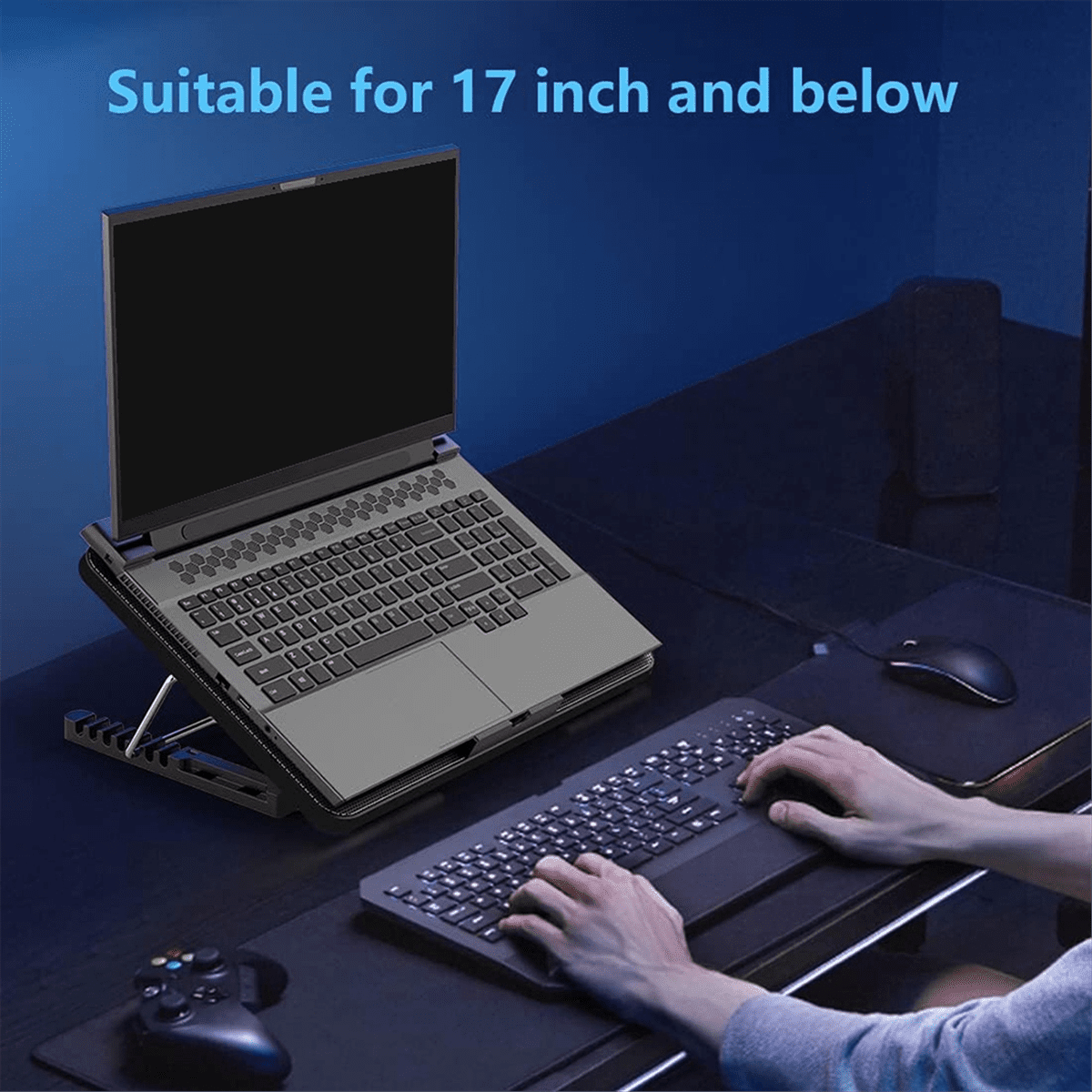 Laptop Cooling Pad Laptop Cooler with 6 Quiet Fans 7 Height & Wind Speed Adjustable 2 USB Port & Phone Holder