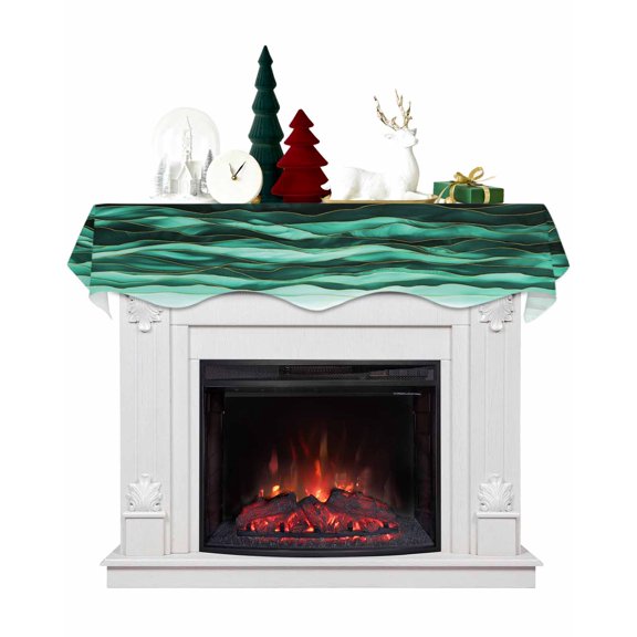 Turquoise Ombre Fireplace Mantel Scarf Table Runner, Modern Moire Abstract Art Luxury Winter Garland Mantel Top Tablerunners Dresser Scarves Cover Decorations for Windows Party Living Room 70''x17''