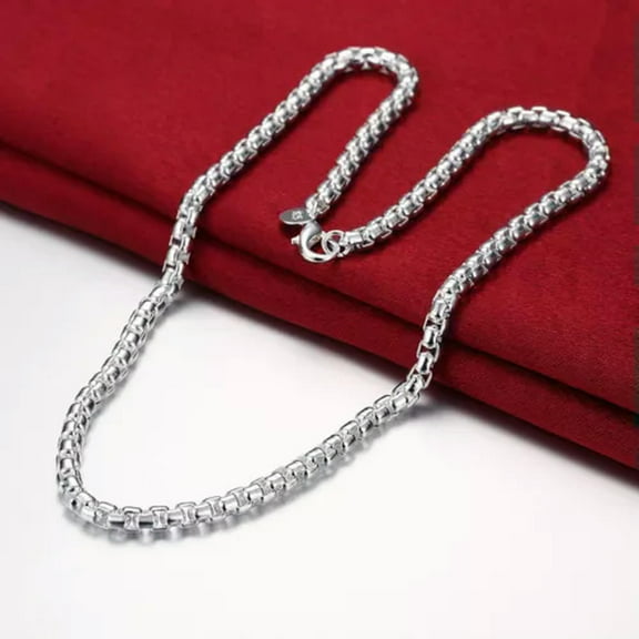 QQTDFG Hot Sale 925 Sterling Silver 4mm Round Grid Chain Necklace Woman Men Jewelry-50cm/20''