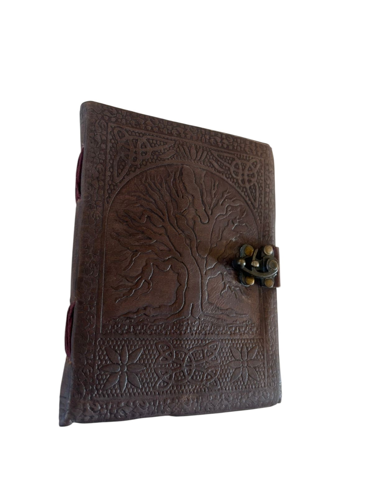 Handmade Leather Journal with Tree Design & Lock – Vintage Diary, Deckle Edge Pages, Rustic Notebook