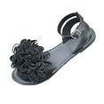 thumbnail image 2 of Miluxas Women's Coquette Bowknot Ankle Strap Leather Sandals Holiday Beach Flat Sandals Black 9.5(43), 2 of 8