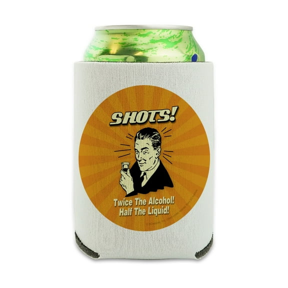 Shots Twice the Alcohol Half Liquid Funny Humor Can Cooler - Drink Sleeve Hugger Collapsible Insulator - Beverage Insulated Holder