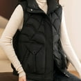 thumbnail image 6 of MELDVDIB Womens Full-Zip Quilted Puffer Vest Coat Solid Color Stand Collar Jacket Warm Padded Sleeveless Lounge Outwear Tops with Pocket, 6 of 9