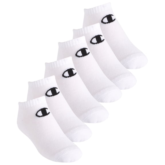 Champion Big Boy's 6 Pack Logo No Show Socks White Size 5Y-7Y