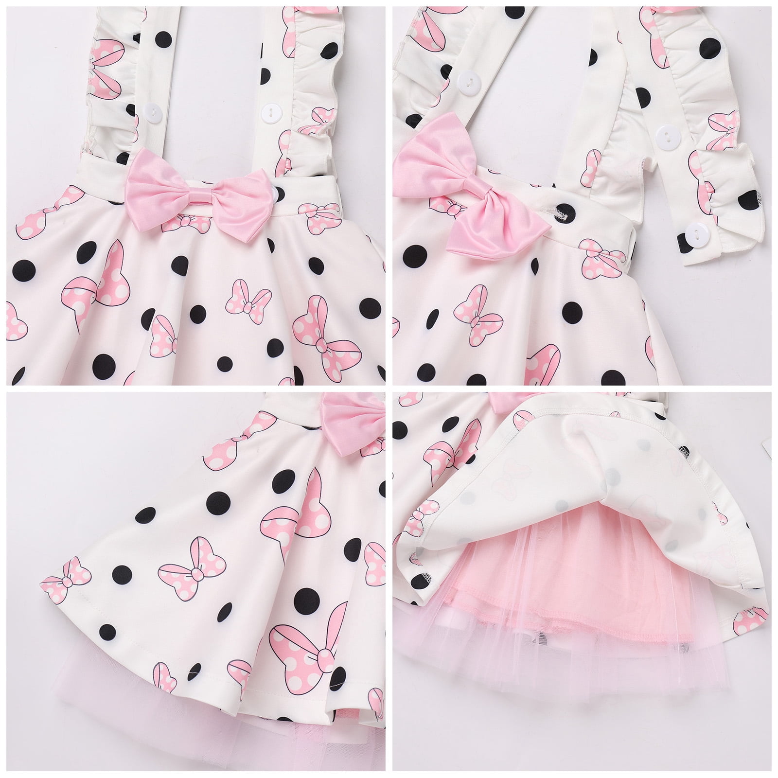 IDOPIP Baby Girls Mouse Birthday Outfit Shirt Overalls Skirt Headband 3-4 Years Pink