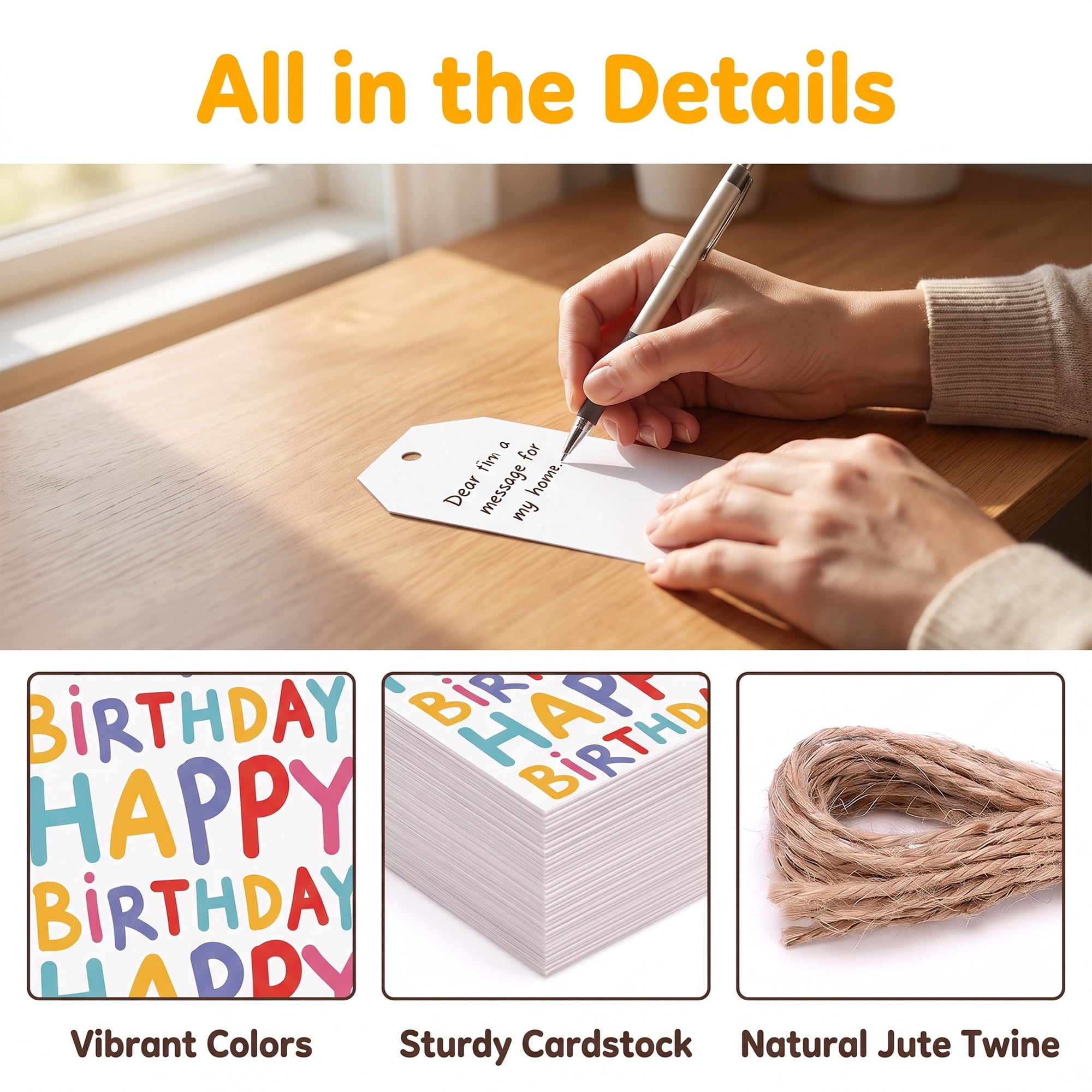 Unique Bargains 100Pcs Elegant Birthday Gift Tags with Twine Letter Pattern 2" x 3.1"