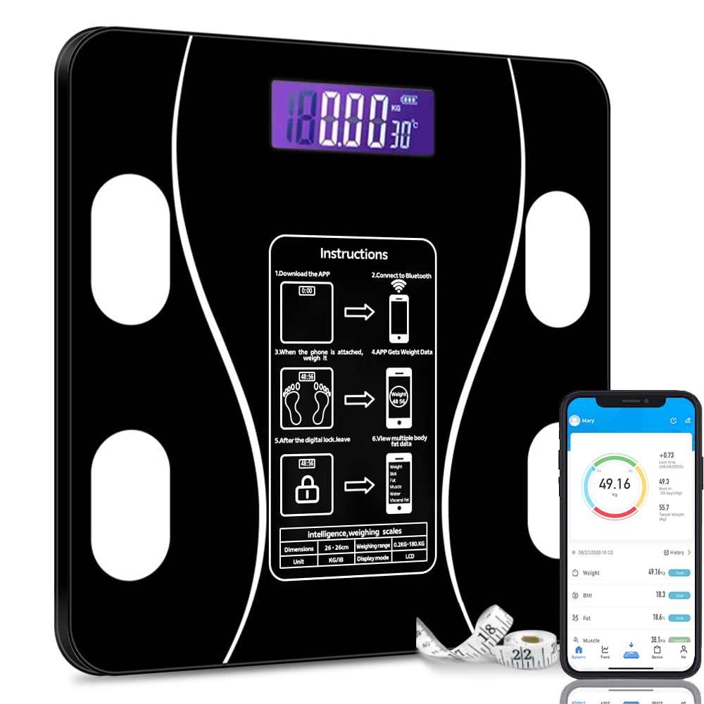 Bluetooth Body Fat Scale, Digital Weight Scale Bathroom Smart Body  Composition Analyzer Wireless BMI Scale Health Monitor with Smartphone APP,  396 lbs,Black - Walmart.com