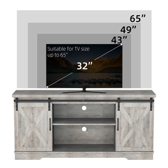 59" Farmhouse TV Stand, Zstar Wood Media Center Console TV Cabinet, Gray