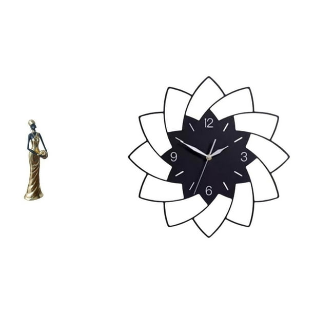 Figura de mujer africana,Estatua artesanal de una dama tribal africana,hecha a mano,para cafetería.,Reloj de pared grande,Reloj de pared acrílico silencioso,sin tictac,Reloj de pared grande