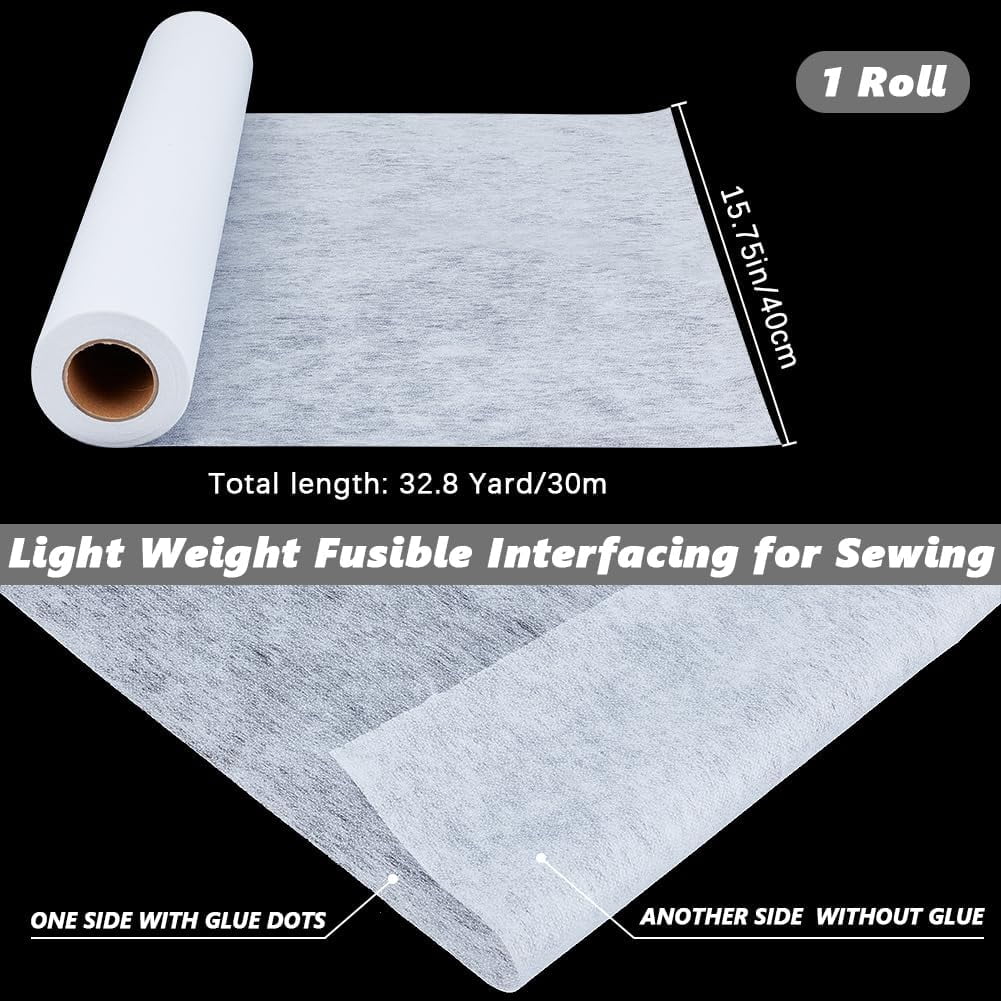 30Yd x 11.8'' Black Iron on Fusible Interfacing Fabric Textiles Polyester Single Sided Interfacings for DIY Crafts Supplies Non Woven Covering Stitch for Sewing Quilting CraftingBlack