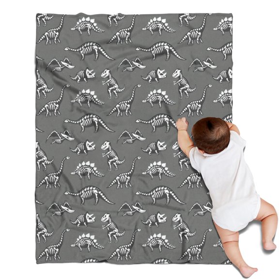 Gray Dinosaur Skeletons Fossils Pattern Blanket,Comfortable Soft Flannel Throw Blanket,All Season,Warm Lightweight Blankets for Sofa Bed Couch Living Room Chair,30"x40"