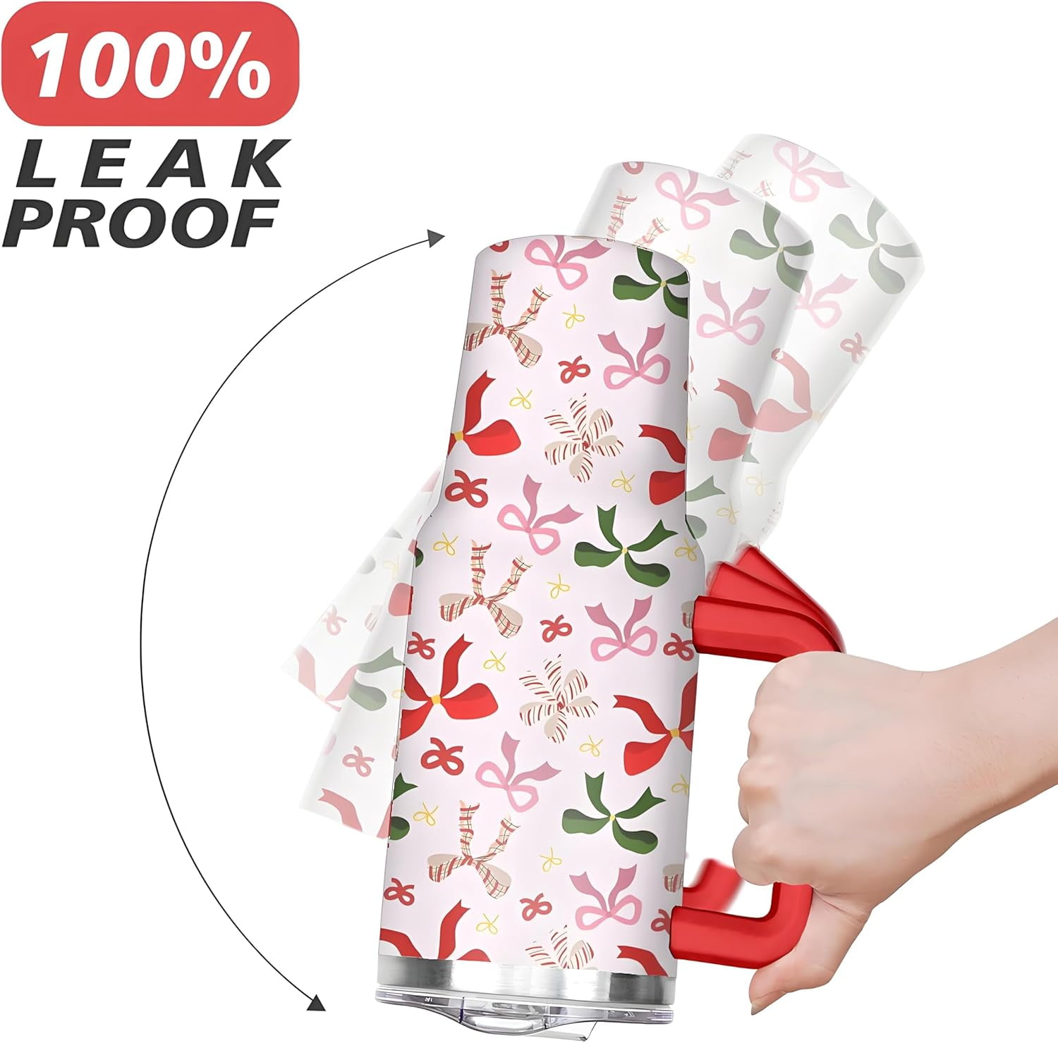 Christmas Tumbler, Cute Xmas Bow Tumbler with Handle and Straw, 40 oz Stainless Steel Insulated Water Bottle Christmas Birthday Winter Gifts for Women