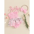 thumbnail image 6 of Aojekbee Baby Girls Summer Romper Dress Sleeveless Floral Embroidery Tulle Romper with Headband, 6 of 10